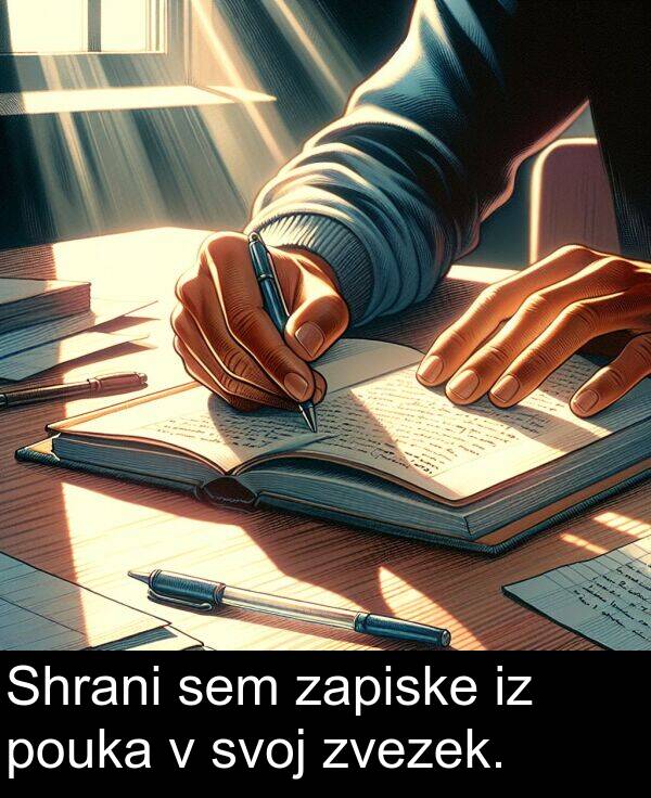 svoj: Shrani sem zapiske iz pouka v svoj zvezek.