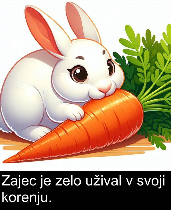 zelo: Zajec je zelo užival v svoji korenju.