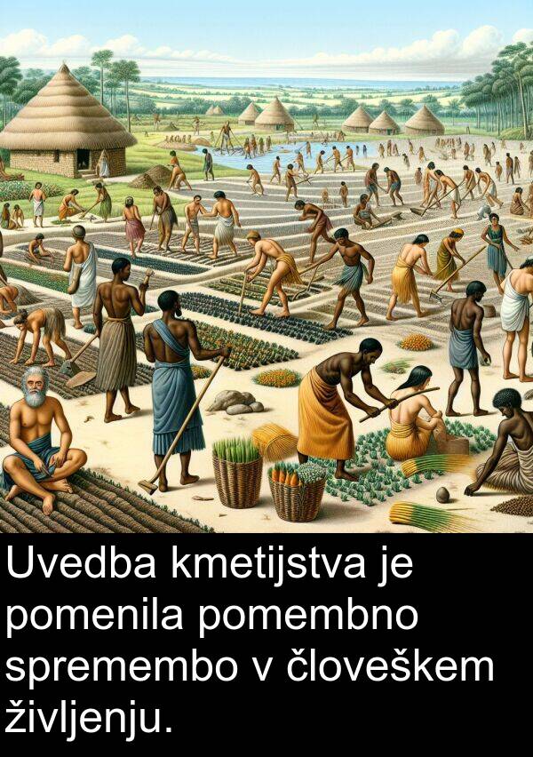 življenju: Uvedba kmetijstva je pomenila pomembno spremembo v človeškem življenju.
