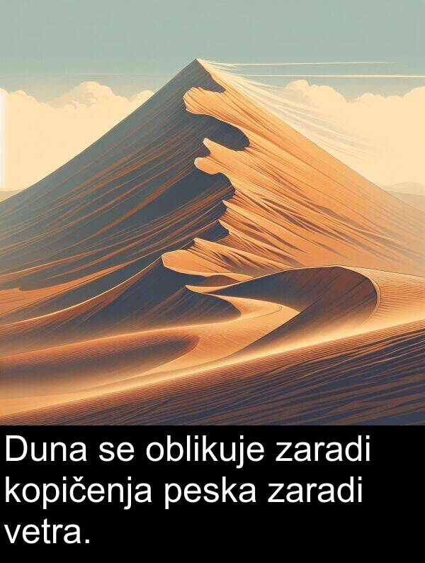 oblikuje: Duna se oblikuje zaradi kopičenja peska zaradi vetra.