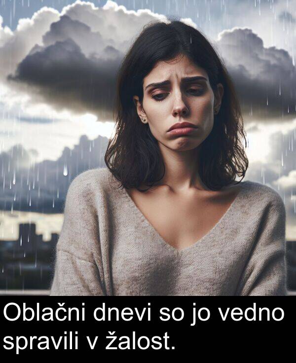 žalost: Oblačni dnevi so jo vedno spravili v žalost.