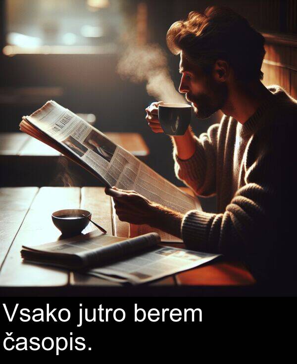 berem: Vsako jutro berem časopis.