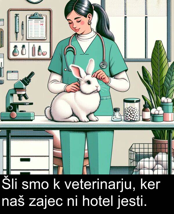 jesti: Šli smo k veterinarju, ker naš zajec ni hotel jesti.
