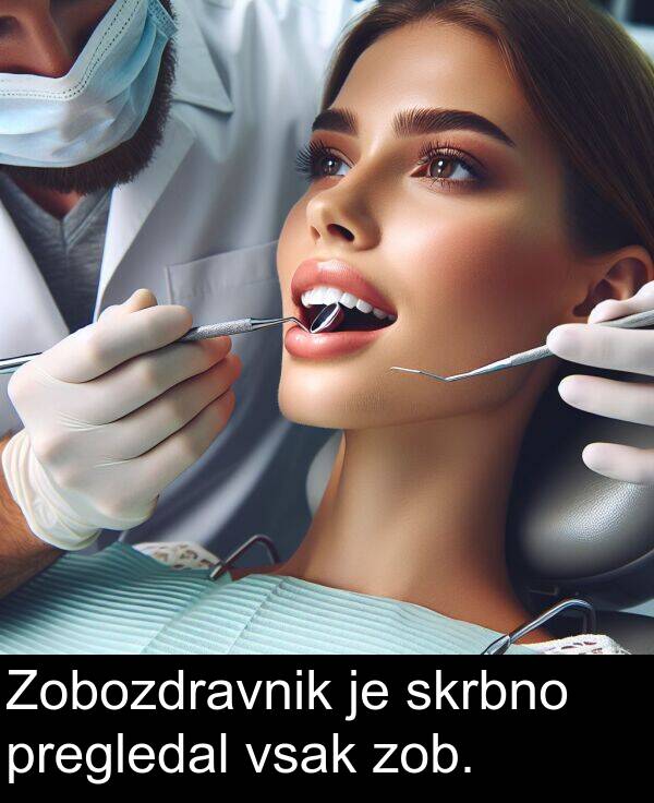 zob: Zobozdravnik je skrbno pregledal vsak zob.