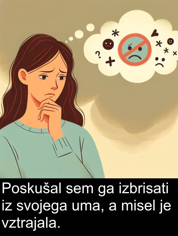 svojega: Poskušal sem ga izbrisati iz svojega uma, a misel je vztrajala.