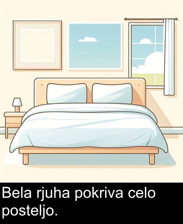 celo: Bela rjuha pokriva celo posteljo.