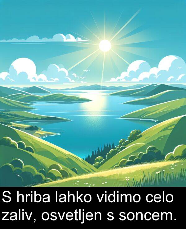 soncem: S hriba lahko vidimo celo zaliv, osvetljen s soncem.