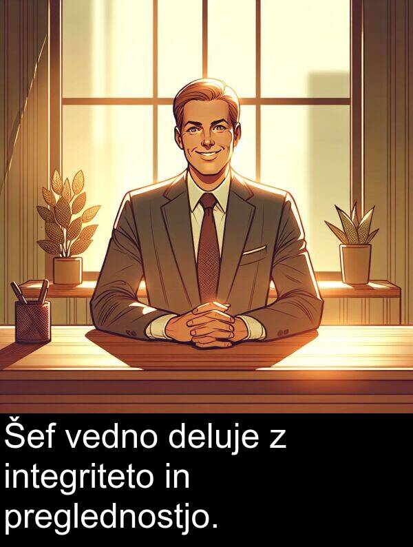 preglednostjo: Šef vedno deluje z integriteto in preglednostjo.