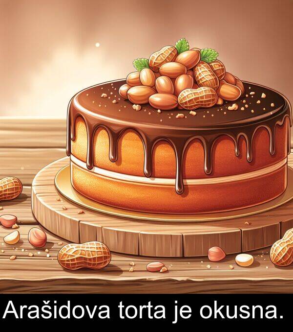 okusna: Arašidova torta je okusna.