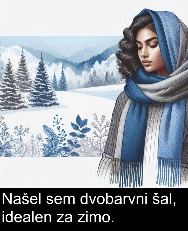 šal: Našel sem dvobarvni šal, idealen za zimo.