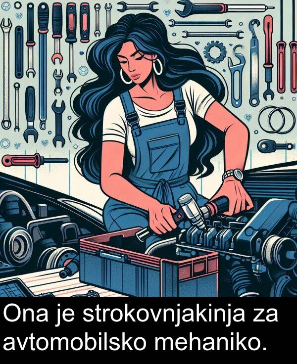 mehaniko: Ona je strokovnjakinja za avtomobilsko mehaniko.