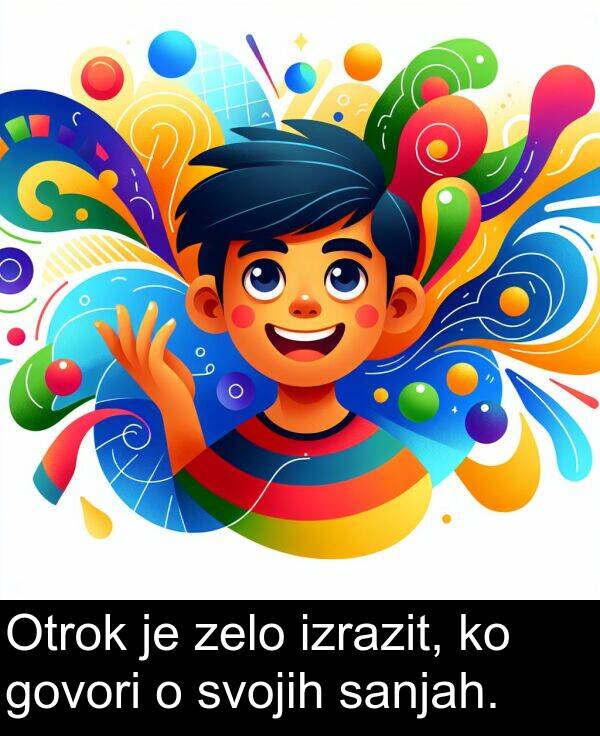 sanjah: Otrok je zelo izrazit, ko govori o svojih sanjah.
