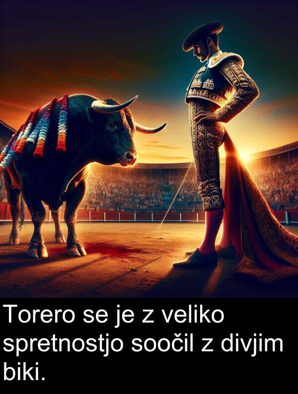 soočil: Torero se je z veliko spretnostjo soočil z divjim biki.