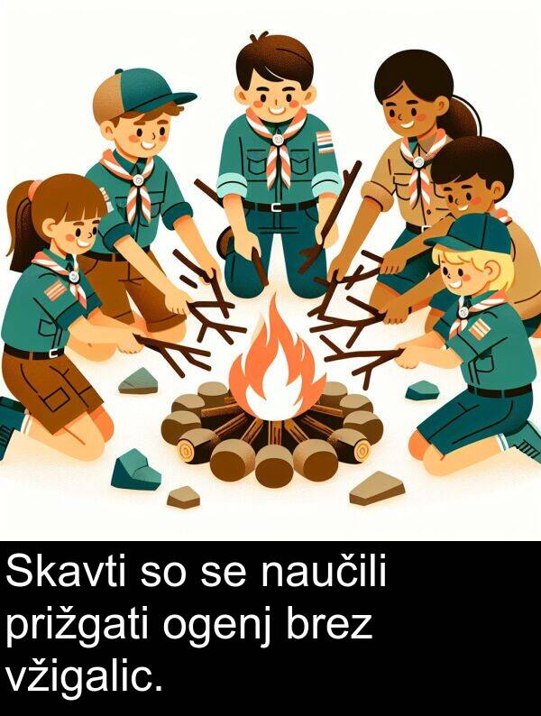 ogenj: Skavti so se naučili prižgati ogenj brez vžigalic.