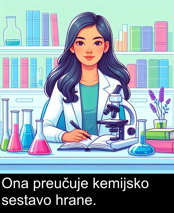kemijsko: Ona preučuje kemijsko sestavo hrane.