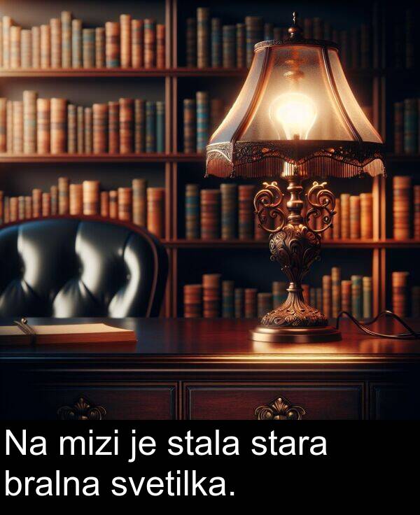 bralna: Na mizi je stala stara bralna svetilka.