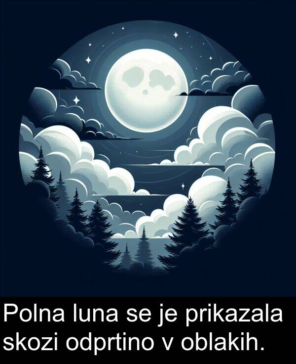 oblakih: Polna luna se je prikazala skozi odprtino v oblakih.