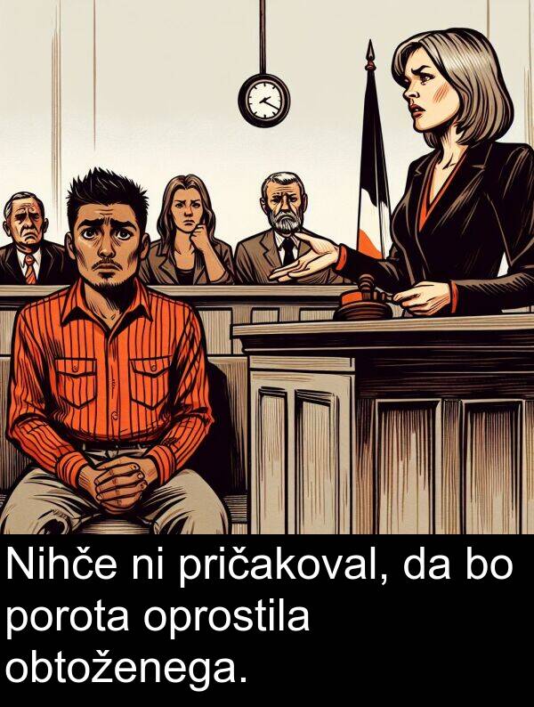 obtoženega: Nihče ni pričakoval, da bo porota oprostila obtoženega.
