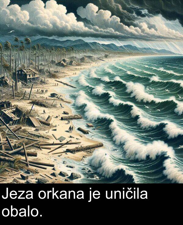 obalo: Jeza orkana je uničila obalo.