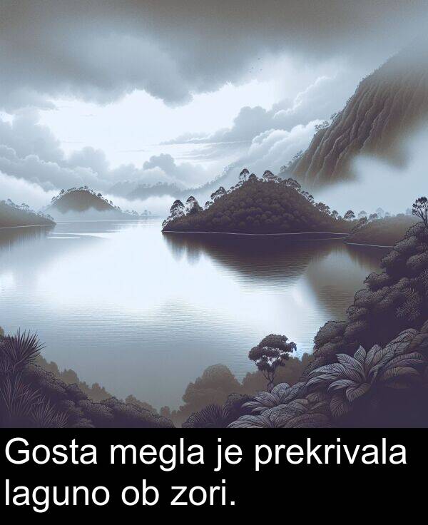 laguno: Gosta megla je prekrivala laguno ob zori.