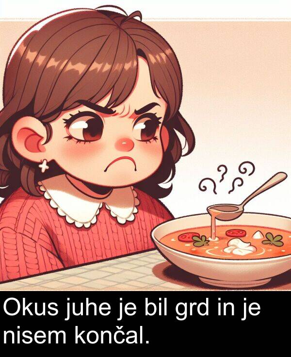 bil: Okus juhe je bil grd in je nisem končal.