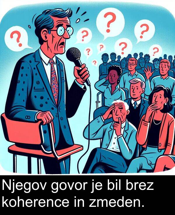 bil: Njegov govor je bil brez koherence in zmeden.