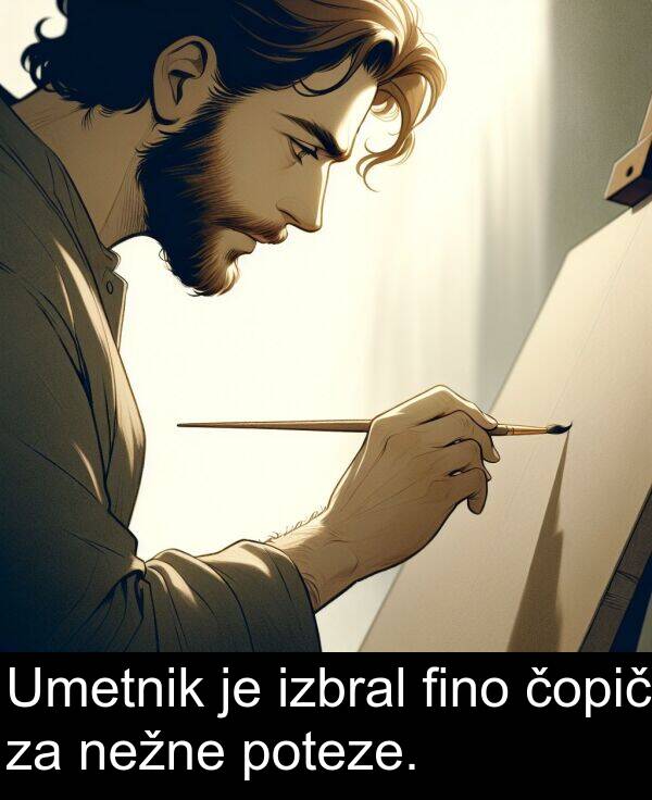 poteze: Umetnik je izbral fino čopič za nežne poteze.