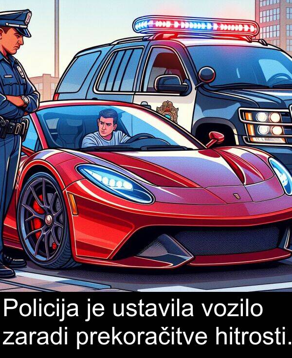 hitrosti: Policija je ustavila vozilo zaradi prekoračitve hitrosti.