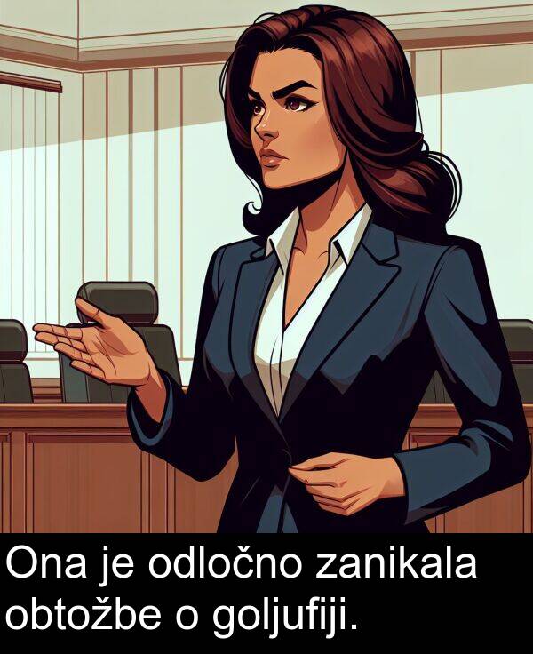 odločno: Ona je odločno zanikala obtožbe o goljufiji.
