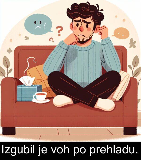 prehladu: Izgubil je voh po prehladu.