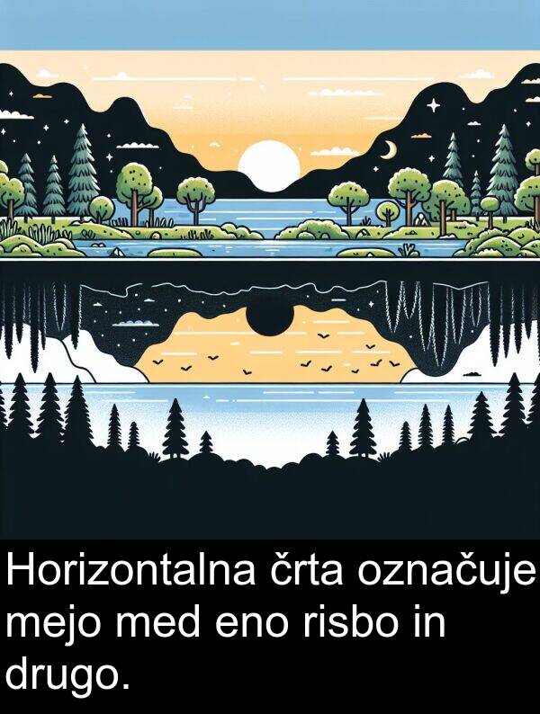 označuje: Horizontalna črta označuje mejo med eno risbo in drugo.