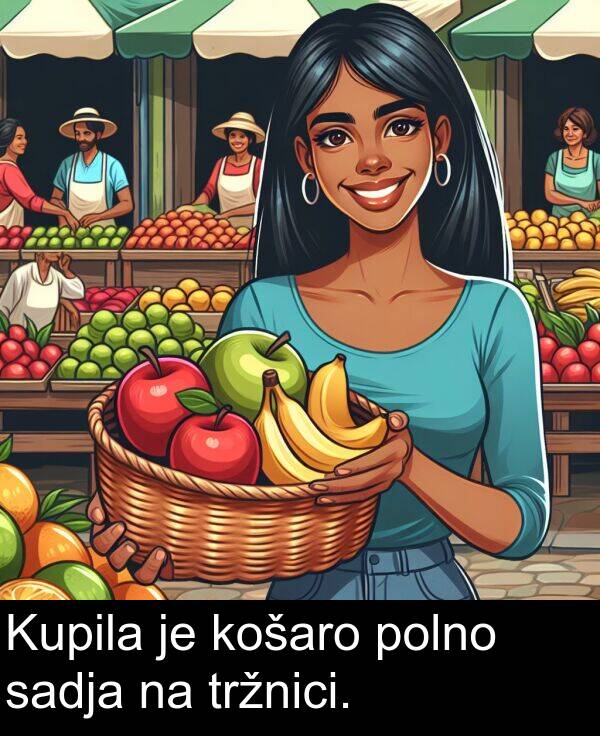 sadja: Kupila je košaro polno sadja na tržnici.