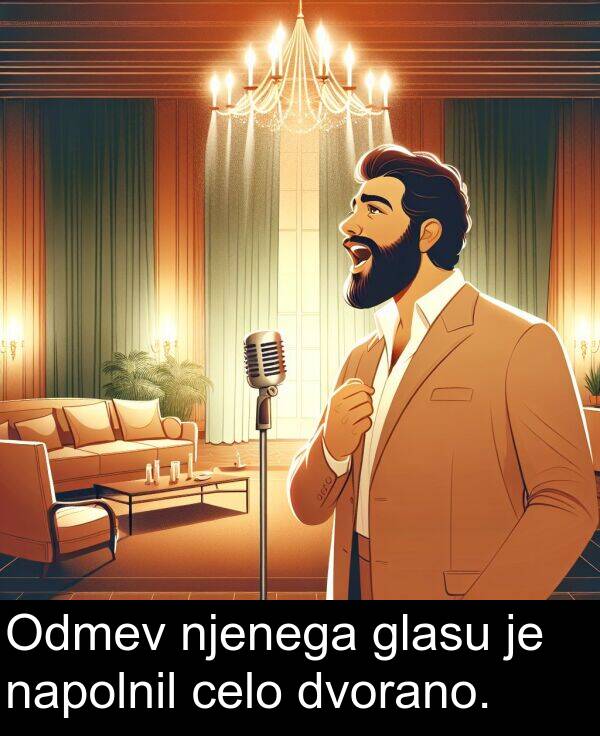 celo: Odmev njenega glasu je napolnil celo dvorano.