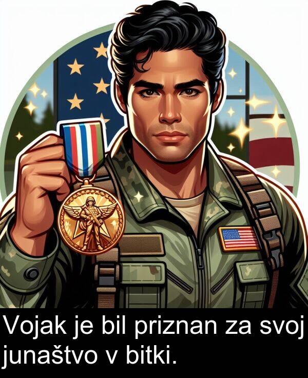 bil: Vojak je bil priznan za svoj junaštvo v bitki.