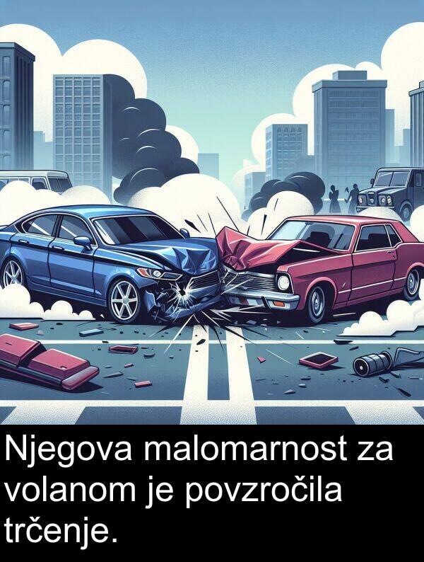 malomarnost: Njegova malomarnost za volanom je povzročila trčenje.