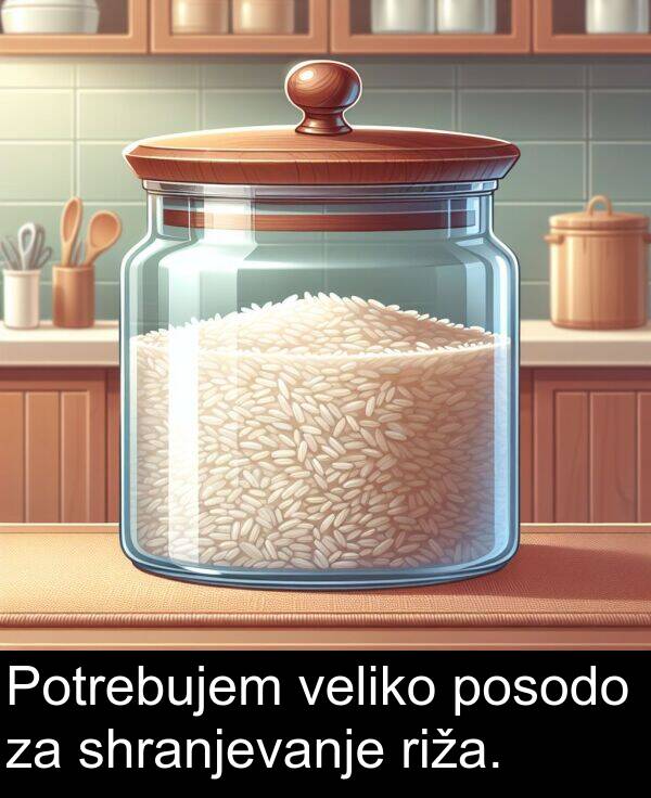 posodo: Potrebujem veliko posodo za shranjevanje riža.