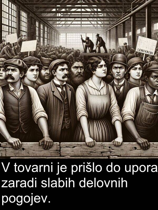 slabih: V tovarni je prišlo do upora zaradi slabih delovnih pogojev.