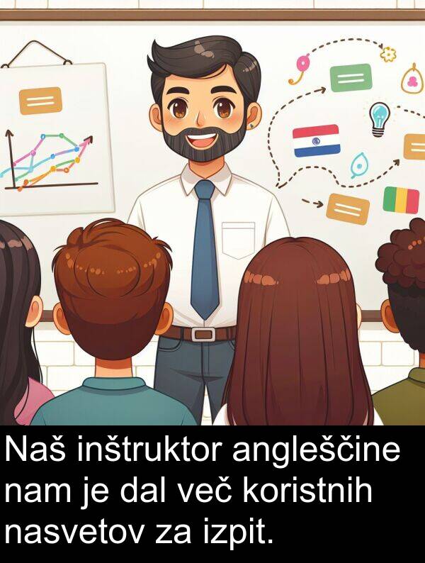 koristnih: Naš inštruktor angleščine nam je dal več koristnih nasvetov za izpit.