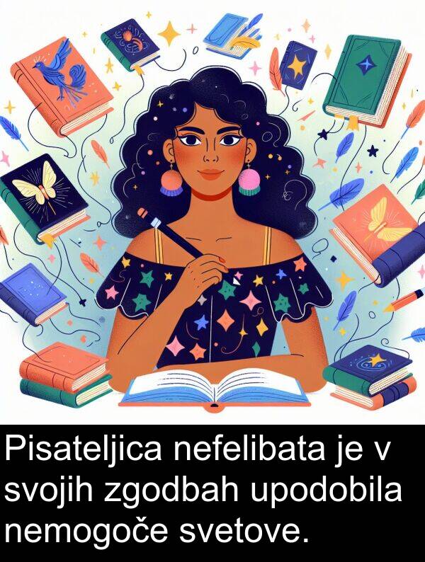nefelibata: Pisateljica nefelibata je v svojih zgodbah upodobila nemogoče svetove.