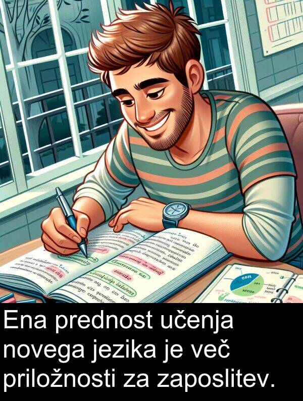 priložnosti: Ena prednost učenja novega jezika je več priložnosti za zaposlitev.