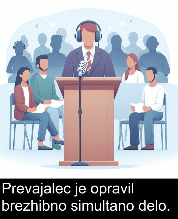 simultano: Prevajalec je opravil brezhibno simultano delo.