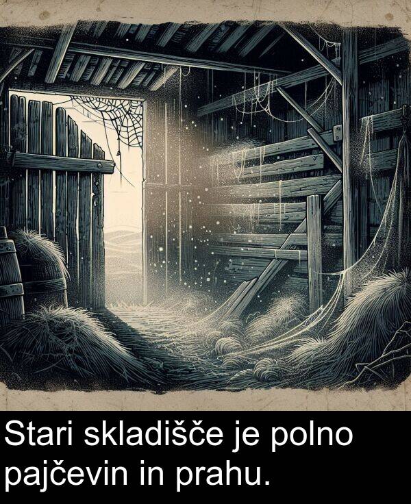 pajčevin: Stari skladišče je polno pajčevin in prahu.