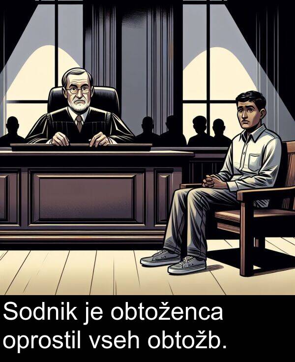 obtožb: Sodnik je obtoženca oprostil vseh obtožb.