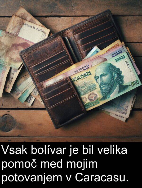 pomoč: Vsak bolívar je bil velika pomoč med mojim potovanjem v Caracasu.