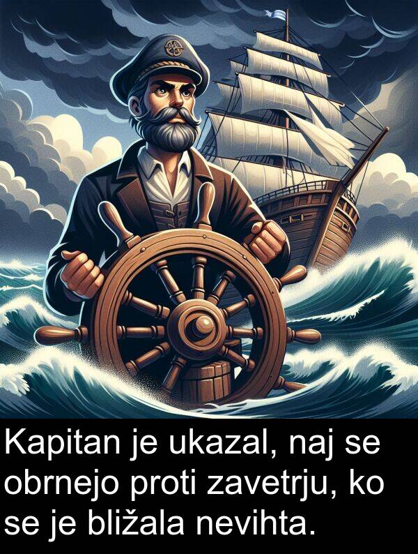 obrnejo: Kapitan je ukazal, naj se obrnejo proti zavetrju, ko se je bližala nevihta.