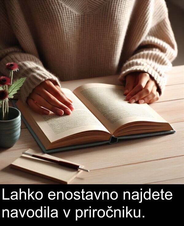 navodila: Lahko enostavno najdete navodila v priročniku.