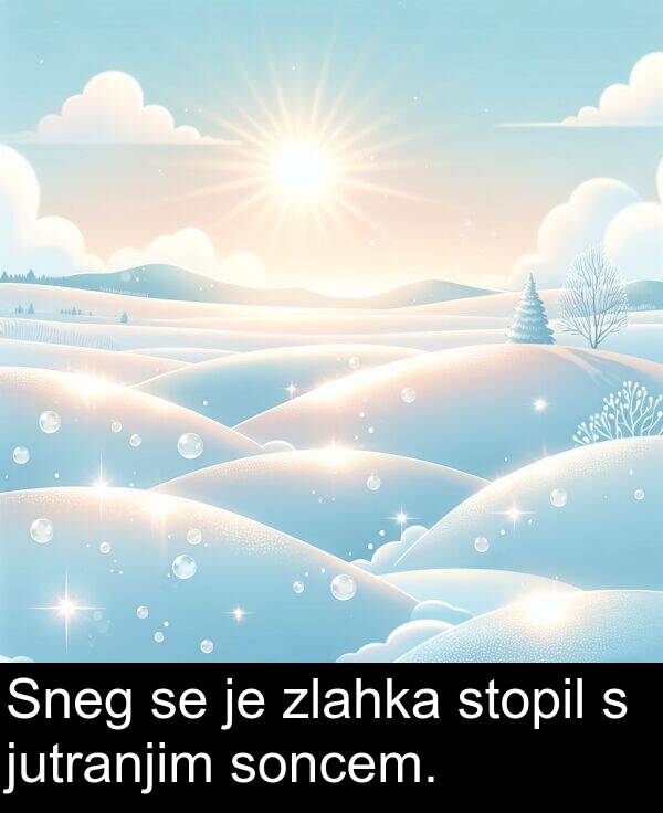 soncem: Sneg se je zlahka stopil s jutranjim soncem.