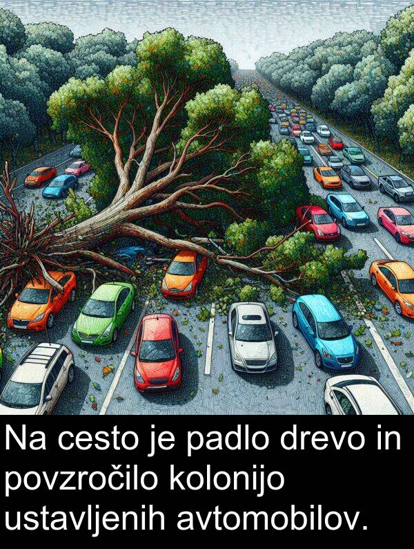 padlo: Na cesto je padlo drevo in povzročilo kolonijo ustavljenih avtomobilov.