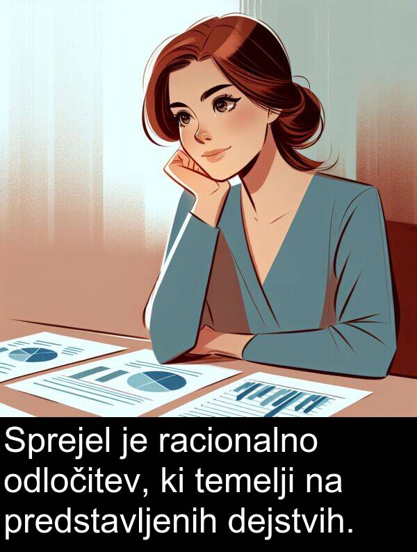 odločitev: Sprejel je racionalno odločitev, ki temelji na predstavljenih dejstvih.