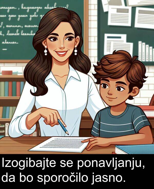 sporočilo: Izogibajte se ponavljanju, da bo sporočilo jasno.